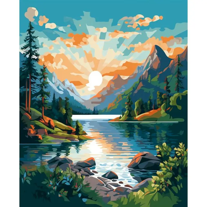 キャンバス上の風景番号による油絵,40x50cm,フレームレス,家の装飾