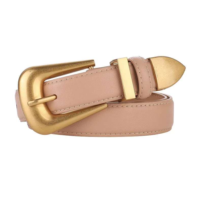 Burgundy Genuine Leather Women's Belt with Gold Buckle – Luxurious Casual Fashion Accessory