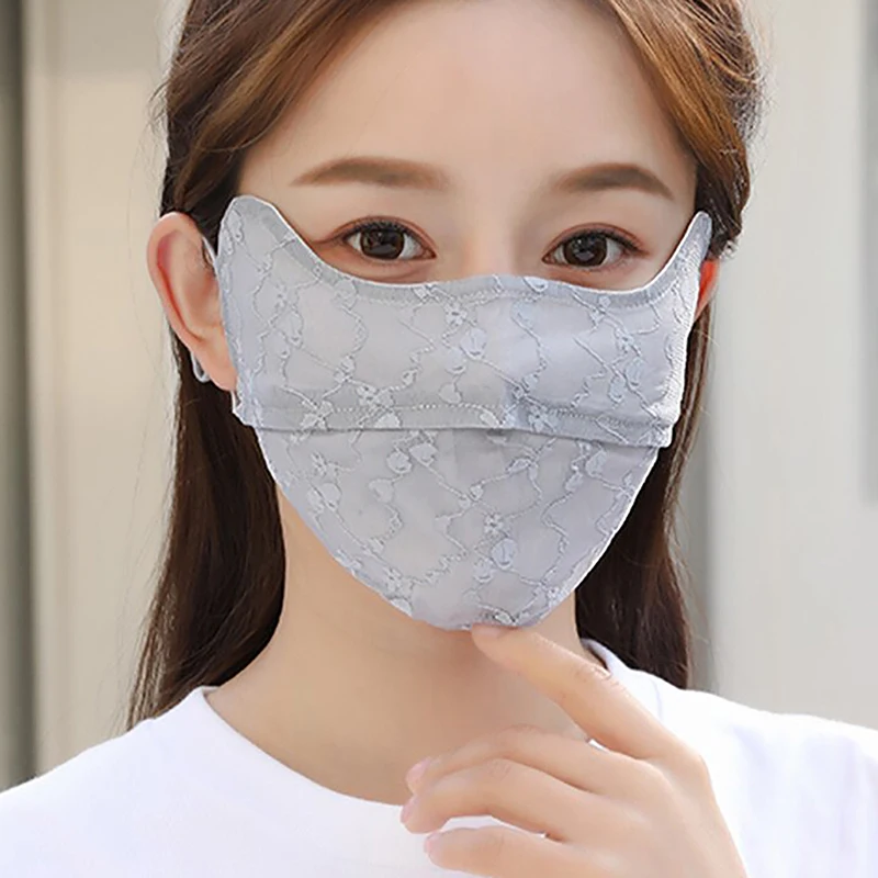 유니버설 여름 얇은 자외선 차단 레이스 마스크, 햇빛가리개 단색, 얼굴 커버 스트랩, 걸이식 귀 UV 보호 마스크
