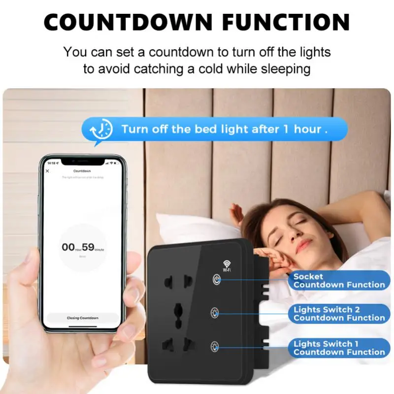 CORUI WIFI Tuya Smart Wall Socket Smart Home 2gang Lamp Touch Switch For US/UK/EU Plug Work With Smart Life Alexa Go