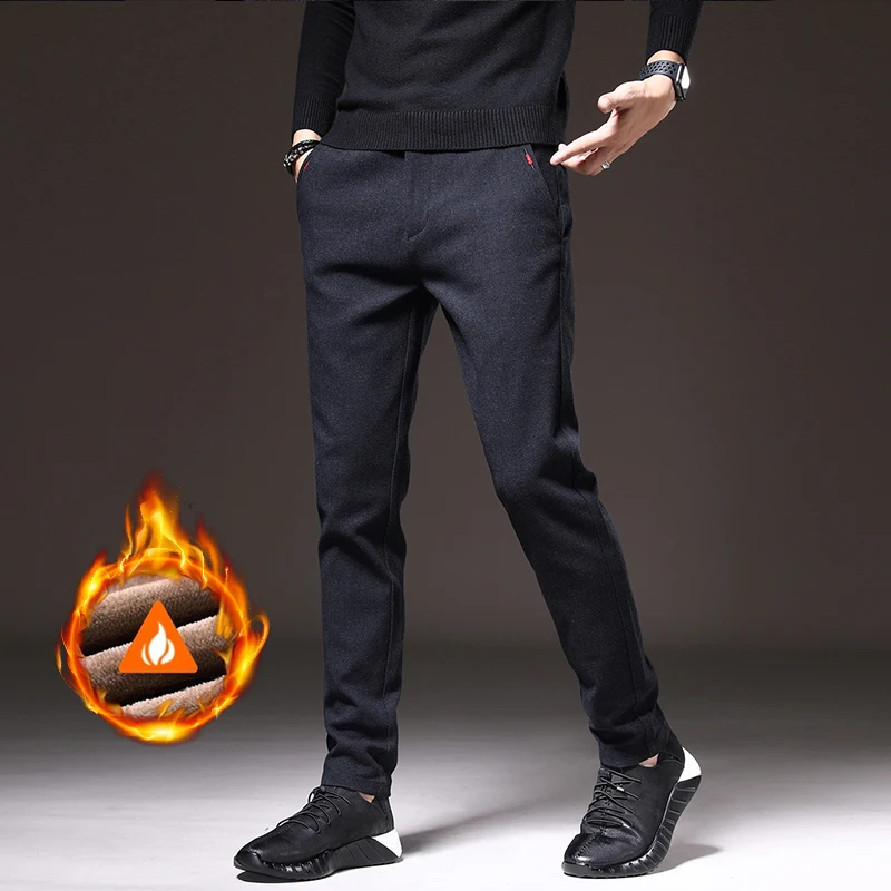 Winter Warm Men's Brushed Casual Pants Business Straight Slim Thick Fleece Trousers Plush Brand Male Clothes 28-38 4