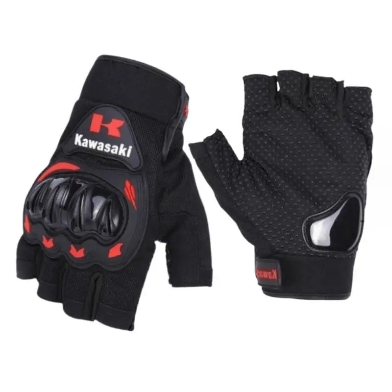 Kawasaki  Motorcycle Gloves Half Finger Breathable Motorcyclist Gloves  MTB Cycling Gloves Anti-fall Palm Guard Moto 3