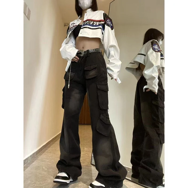 Hot Girl Baggy Y2K Jeans Women's Low Waist Jeans 2023 Autumn Winter Oversize Wide Leg Baggy Pants Casual Cargo Trousers Woman