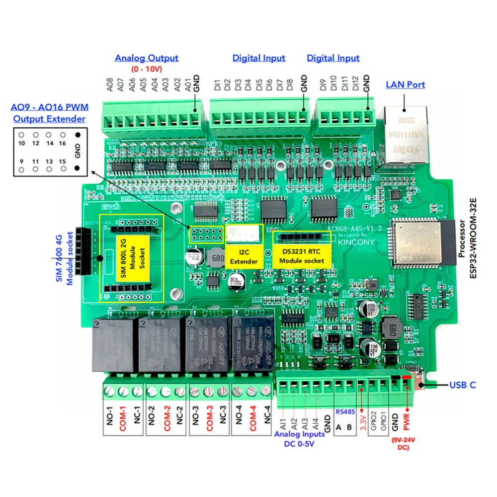 Gba Rtc Gpio Module GSM 2/4G ESP32, sortie analogique IIC DS3231 RTC GPIO ESPhome ...