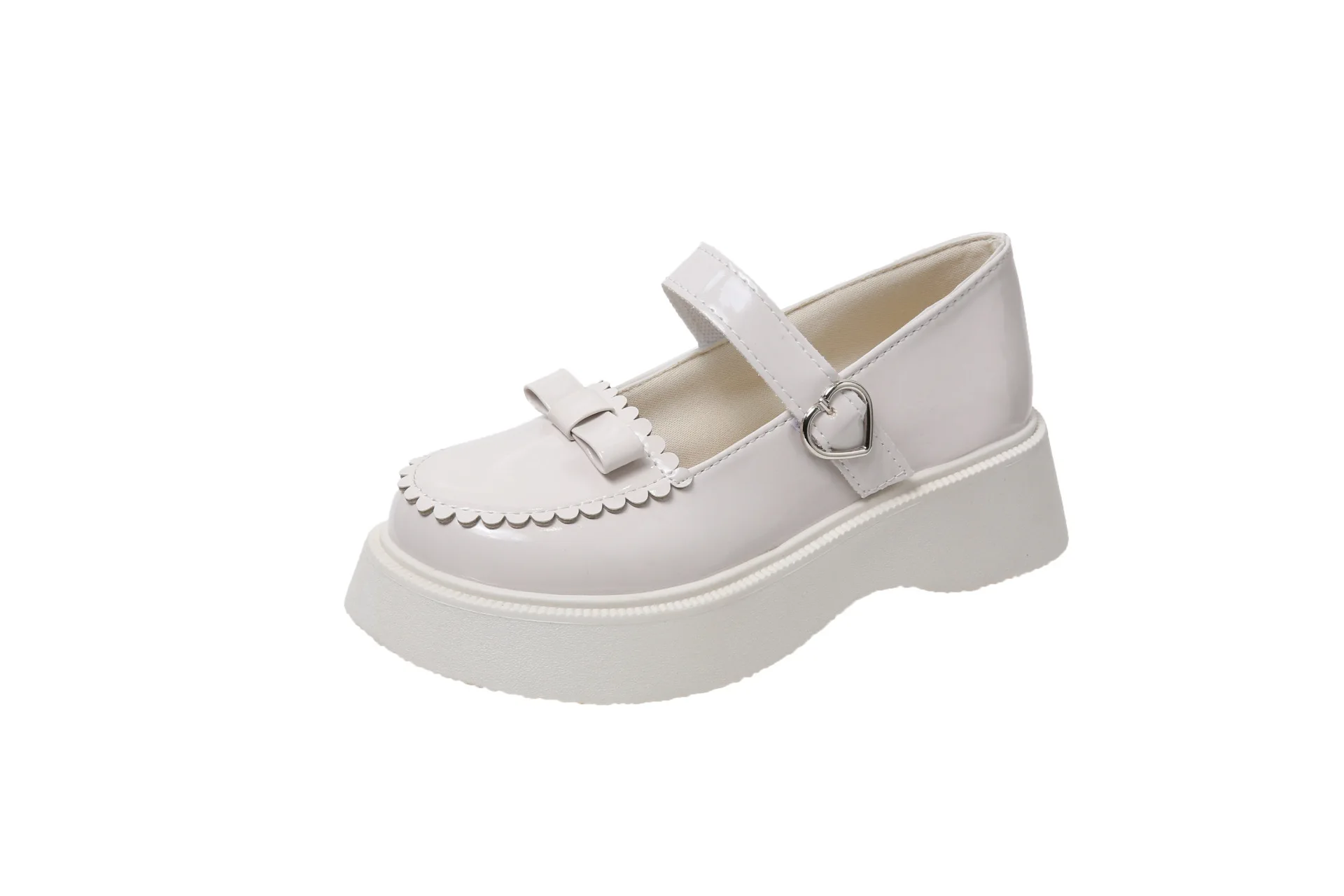 Heel Shoes for Women 2022 New Platform Shoes Kawaii Heart Buckle Lolita Shoes Uniform Bow Thick Heels Med Retro Mary Jane Shoes
