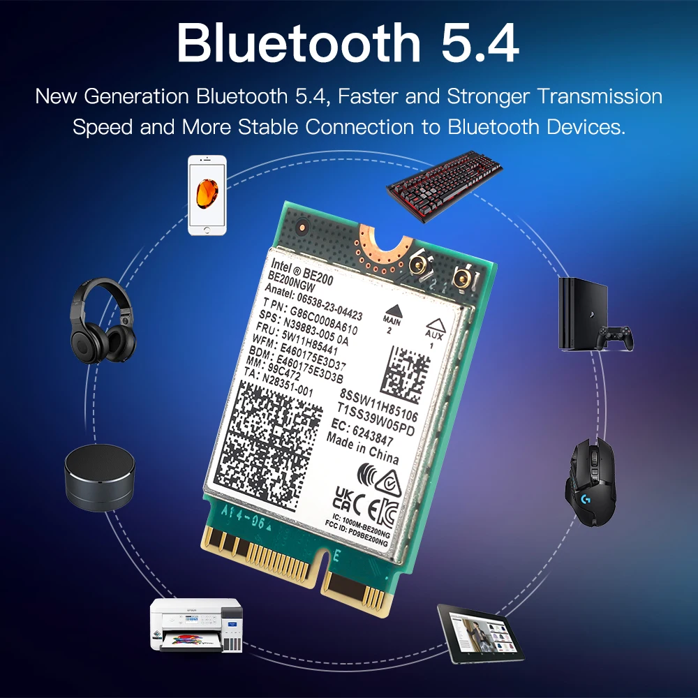 Tarjeta de red WiFi 7 para Intel BE200, adaptador inalámbrico, Bluetooth 5,4, triple banda 2,4/5/6GHz, 8774Mbps, BE200NGW, M.2, mejor que Wifi 6E