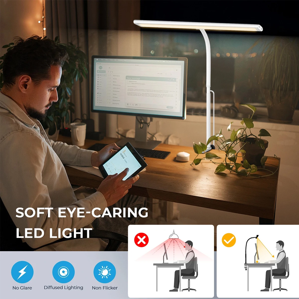 LED Desk Lamp for Office Home, Eye-Caring Desk Light Lamp with Stepless Dimming Adjustable Flexible Gooseneck And Light Color 5