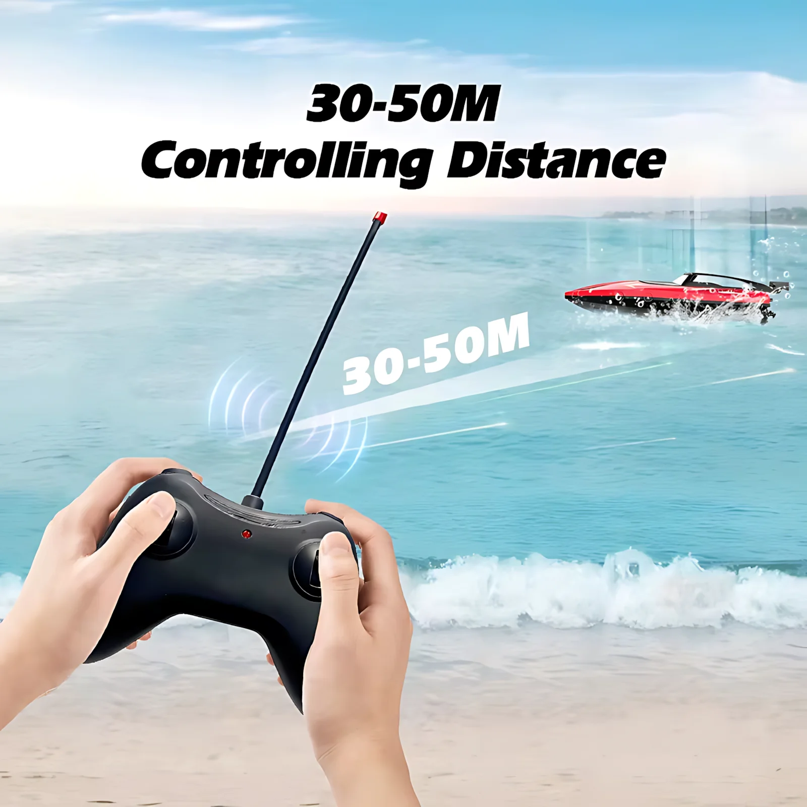 قارب RC عالي السرعة للأطفال، سفينة تحكم عن بعد بمح...