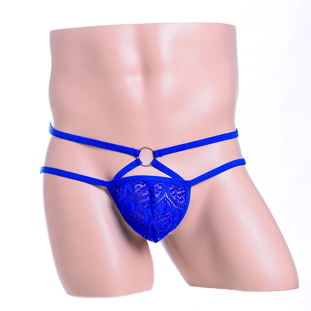 

Men Sexy Lace Briefs Low Rise G-String Thong Sissy Panties Crossdress Underwear Hollow See-through Bulge Pouch Jockstrap Pants