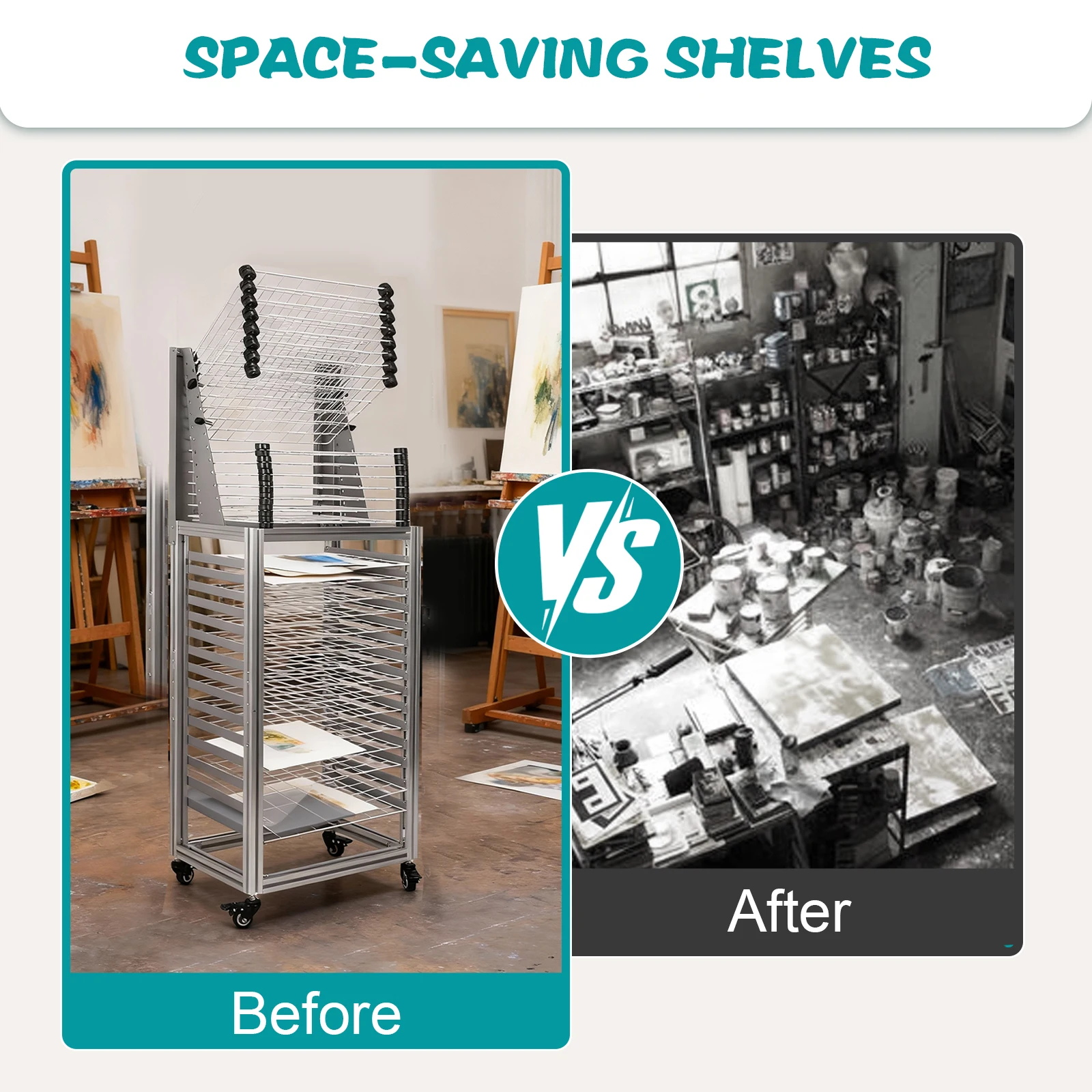 30-Layer Art Drying Rack Floor-Standing Dual-Purpose Drying Rack Large Capacity Multi-Function Storage Rack for Tool/Food/Easel