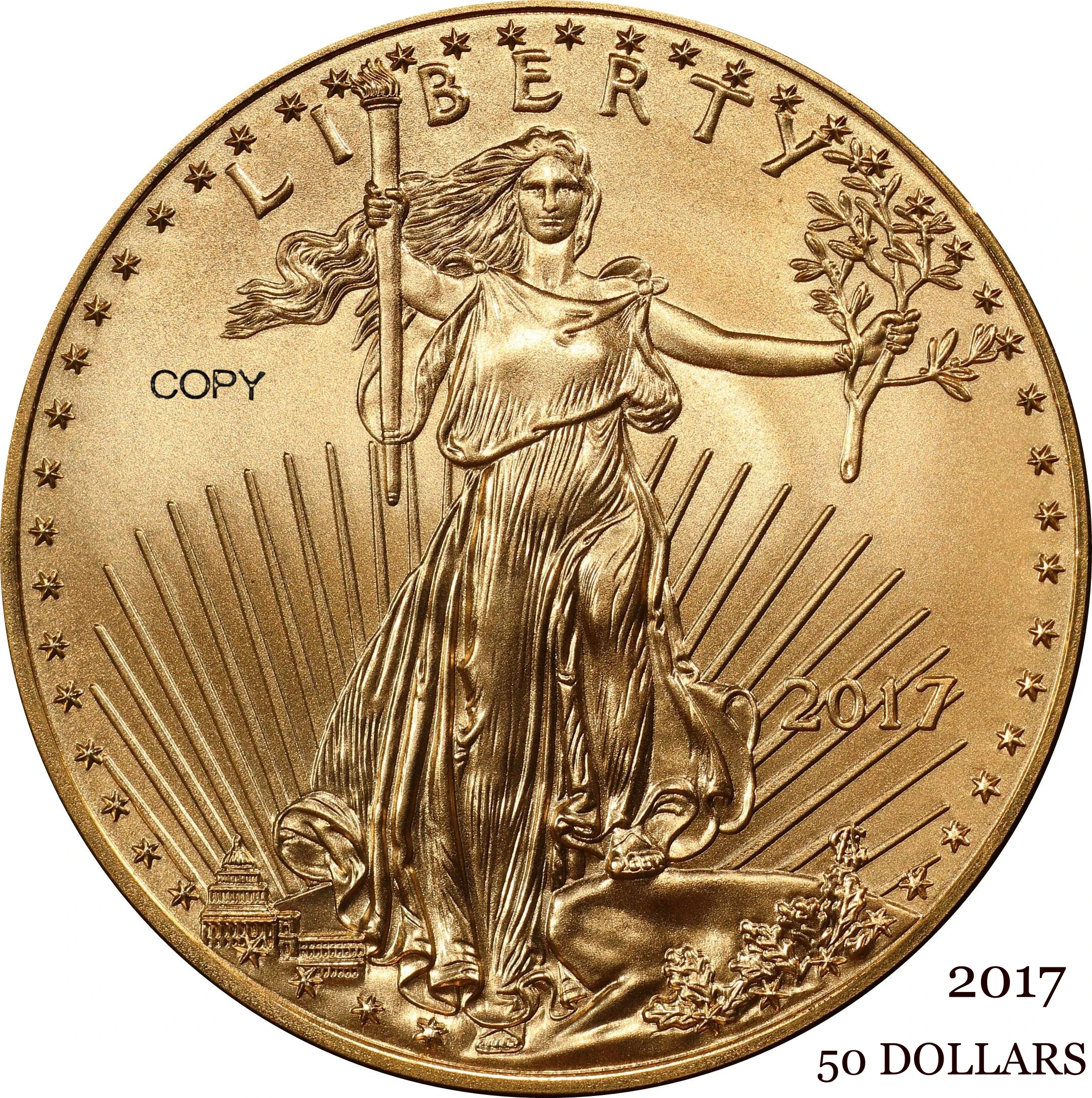 Соединенные Штаты, США, 2017 долларов, одна унция, американская изящная Золотая монета в виде орла, слитка, США, свобода, латунная металлическая копировальная монета