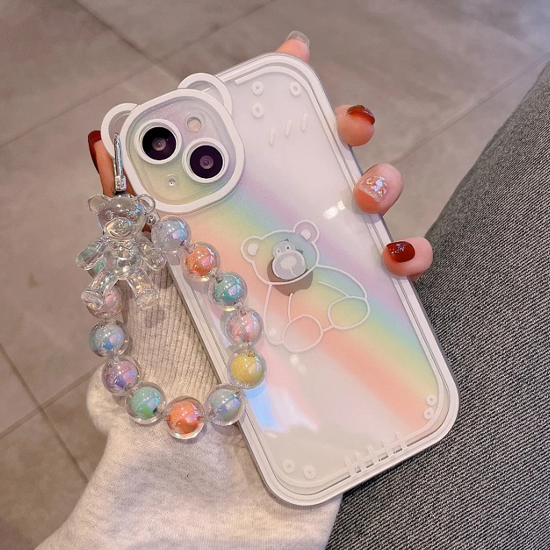 Iphone Casesiphone 13/11/xr Silicone Case With 3d Bear Ear & Flower Chain  - Shockproof Cover