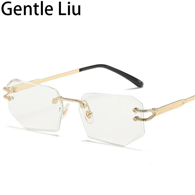 

Small Rectangle Rimless Sunglasses Men Square Frameless Sun Glasses for Male 2023 New Arrival Anti Blue Light Reading Eyeglasses