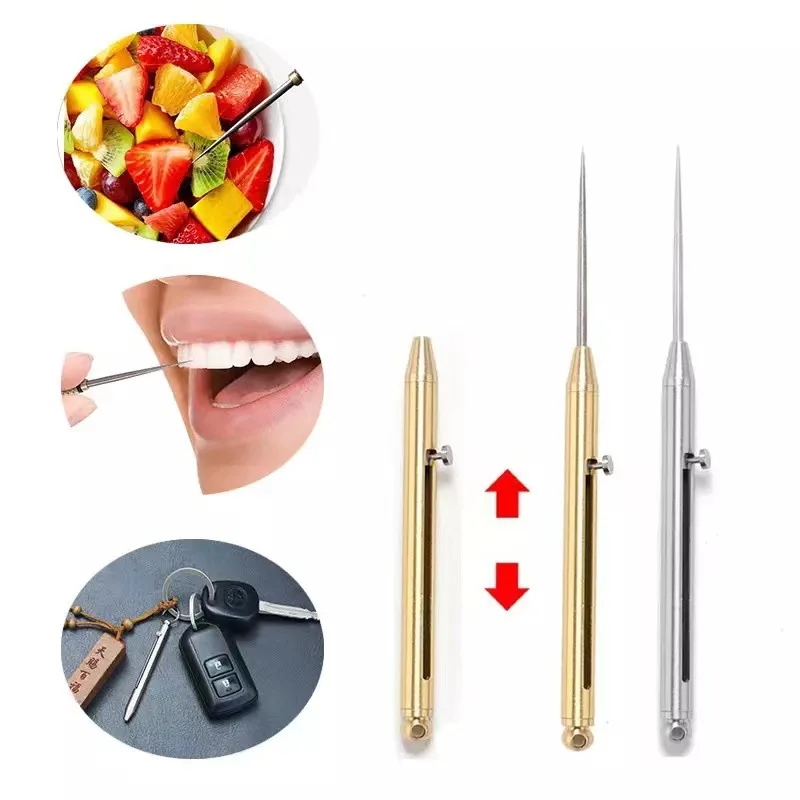 Multifunctionele Titanium Legering Edc Telescopische Tandenstoker Sleutelhanger Hanger Gift Fruit Vork Camping Tandenstoker Houder Uitpakken Tool