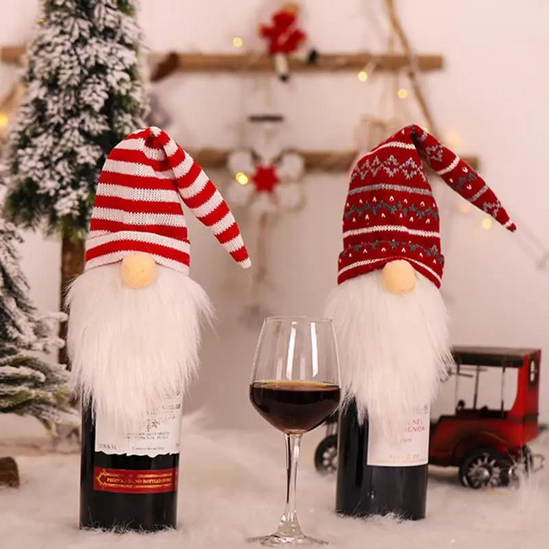 Christmas Wine Bottle Cover Decor 4-1pc Santa Claus Dustproof Bottle Bag Lovely Creative Home Party Xmas Party Table Decor Gifts