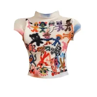 Women Bodycon T-Shirts Short Sleeve Tie Dye Tees Stretch Crop Tops Goblin Core 2000s Coquette Gyaru Aesthetic Kpop Kawaii Summe - Image 6