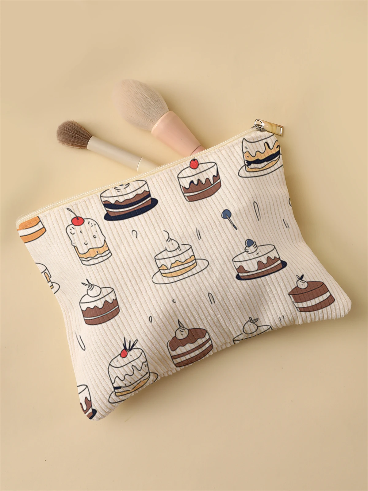 Women's Corduroy Travel Cosmetic Bag Portable Large Capacity Makeup Storage Organizer Zipper Clutch Purse Make up Bag