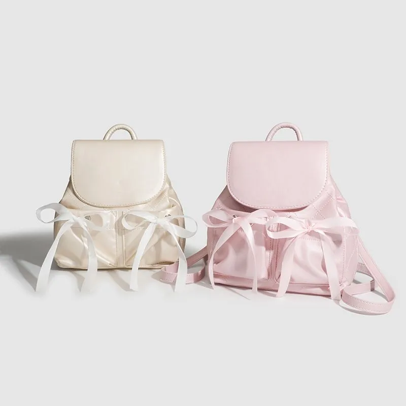 JIAERDI Sweet Cute Bow Backpack Women Ballet Style Ribbon Diamond Lattice Rucksack Ladies Elegant Gentle Casual Mochilas Mujer