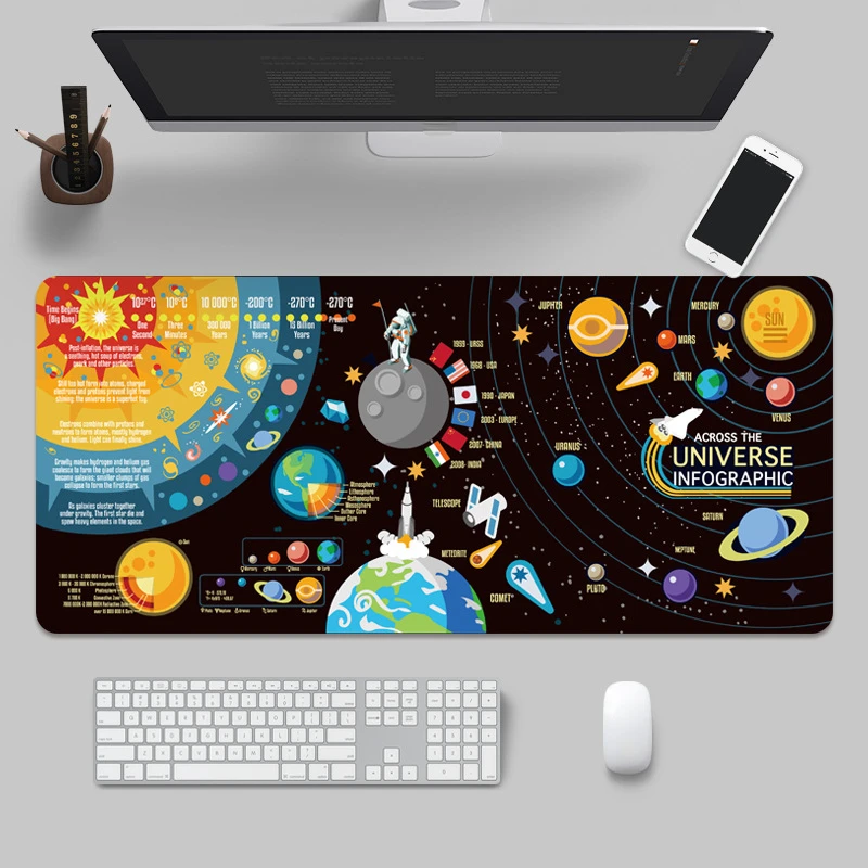 

Space Planet Gaming Mouse Pad Deskpad Large Rubber Keyboard Pad Surface for Computer Mouse Non-slip Locking Edge Computer Mat