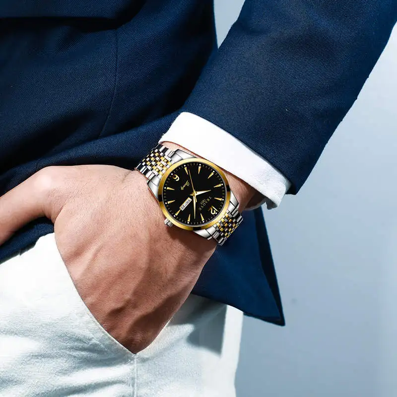 TRSOYE Relojes Men's Watch Stainless Steel Business Luxury Watch Waterproof Luminous Quartz Watch Fashion Casual Wrist Watches