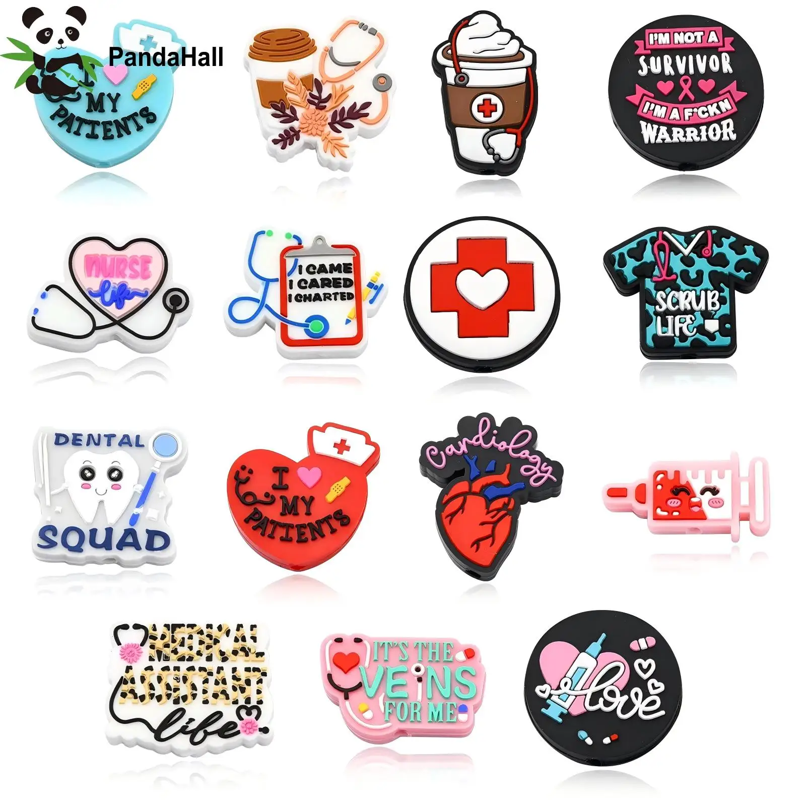 Panda hall 15pcs gemischte Stile medizinisches Thema Silikon perlen Krankenhaus Herz Stethoskop fokale Perlen für Schlüssel bund Stift herstellung