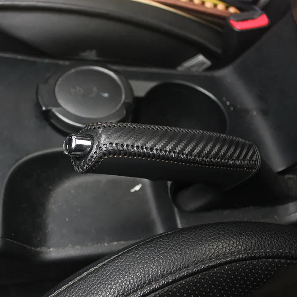 Hand Brake Cover Car Interior Accessories Carbon Fiber Style Universal Car Handbrake Sleeve PU Leather Anti-Skid Parking Brake Protection
