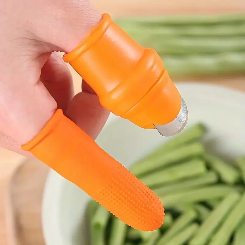Thumb Knife Set with Finger Cots, for Peeling Garlic, Hulling Strawberries, Picking Peppercorns & Vegetables (6 Pcs) 3