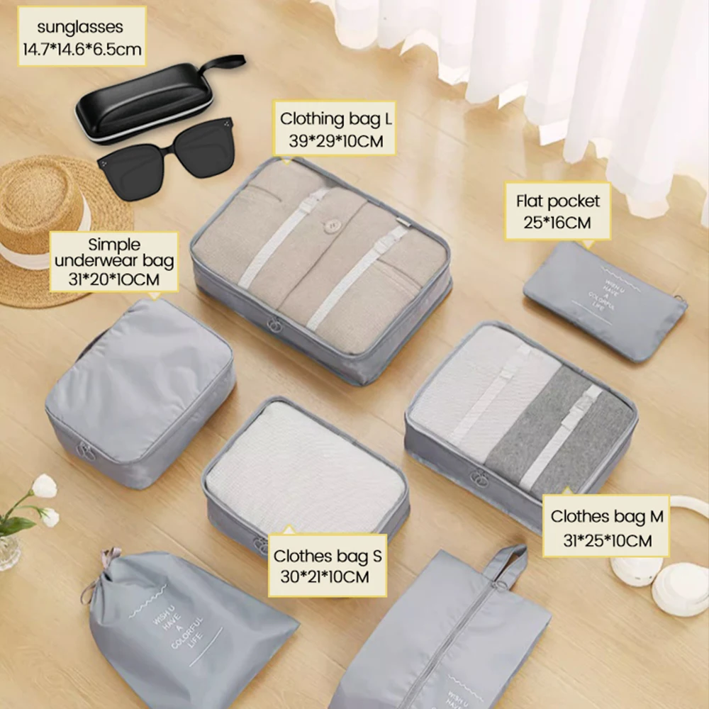 New 8Pcs Set Travel Storage Pouch+Glasses Suit Clothing Suitcase Bag Tidy Organizer Items Unisex Multifunction Home Essential