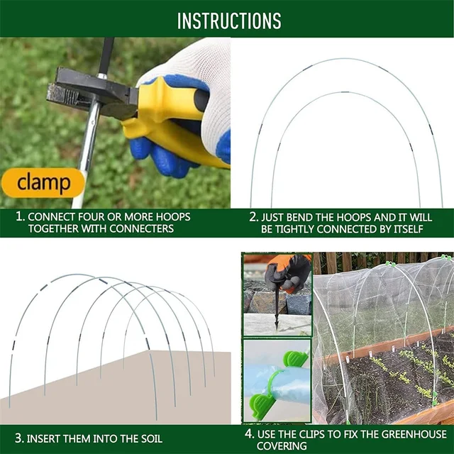 Üvegházhatású Karikák Termesztése Alagútkert Karika Készlet, Tüskék Klipek Levehető Üvegszálas Termesztési Alagút Keret Újrahasznosítható - Image 2