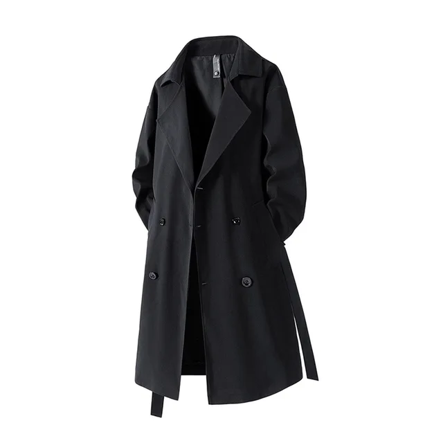 2025 Autumn Mens Long Coat American Streetwear Vintage Over Knee Trench Coat Casual Retro Waterproof Windbreaker 2