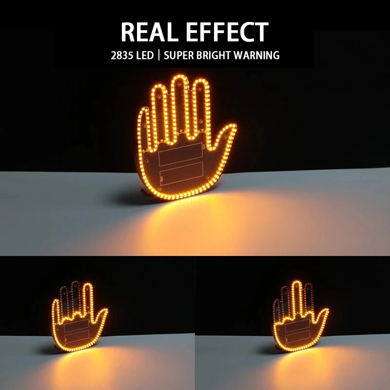 New LED Illuminated Gesture Light Car Finger Light With Remote Road Rage Signs Middle Finger Gesture Hand Lamp