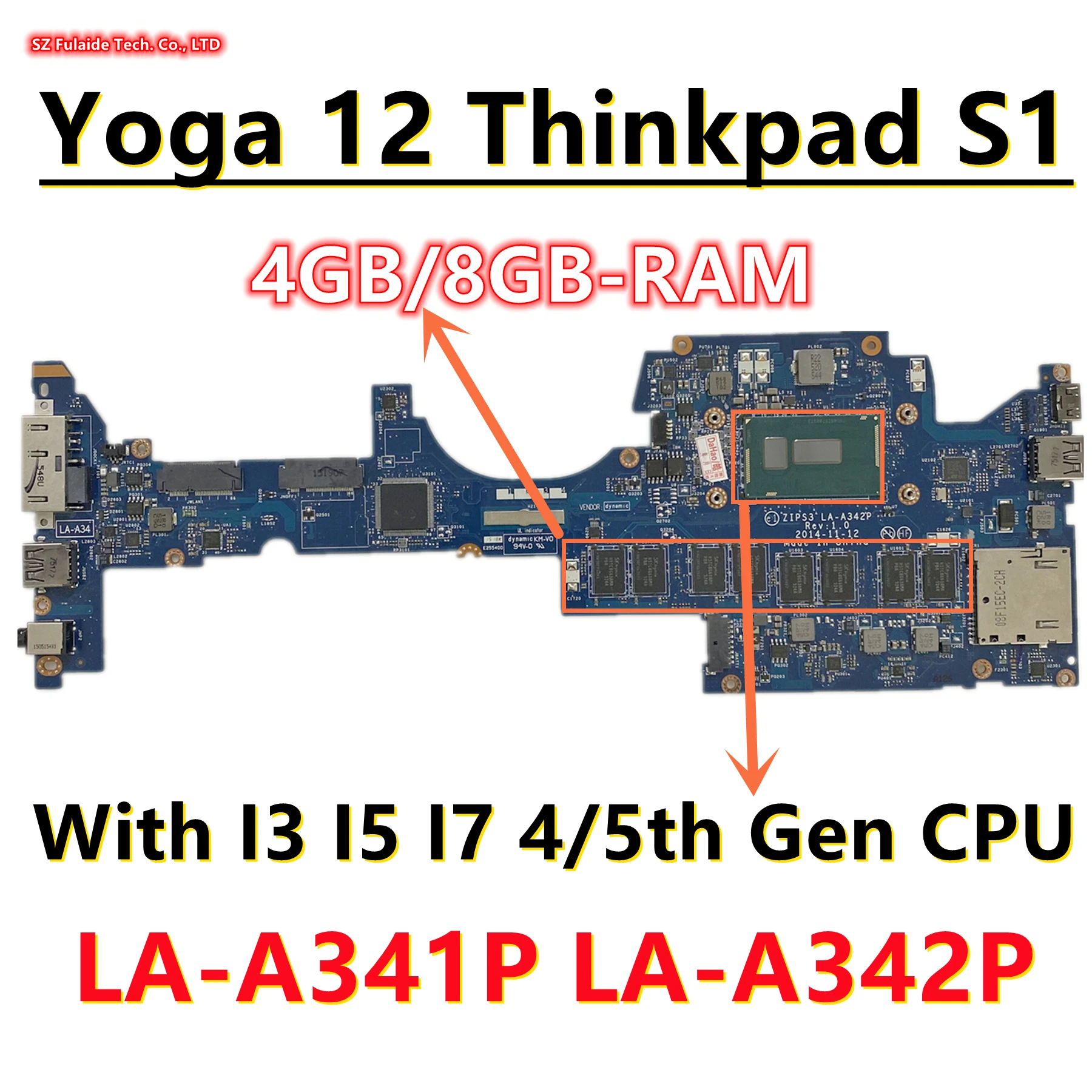 

LA-A341P для Lenovo Yoga 12 Thinkpad S1 материнская плата для ноутбука I3 I5 I7 4/5 поколения ЦП 4G/8G-RAM FRU:00HT711 00HT789 04X5236