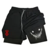 2 in 1 Sports Shorts Men Fitness Gym Training Quick Dry Shorts Workout Jogging Double Deck Summer Anime Berserk 1