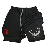 2 in 1 Sports Shorts Men Fitness Gym Training Quick Dry Shorts Workout Jogging Double Deck Summer Anime Berserk 1
