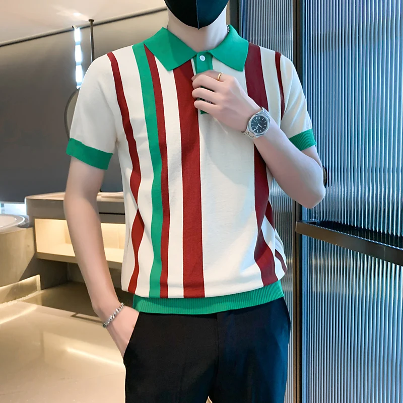 

Classic Men's Striped Short Sleeve Polo Shirt 2023 Summer Fashion Polos Youth Hip Hop Streetwear Tops Casual Lapel Tees Clothing