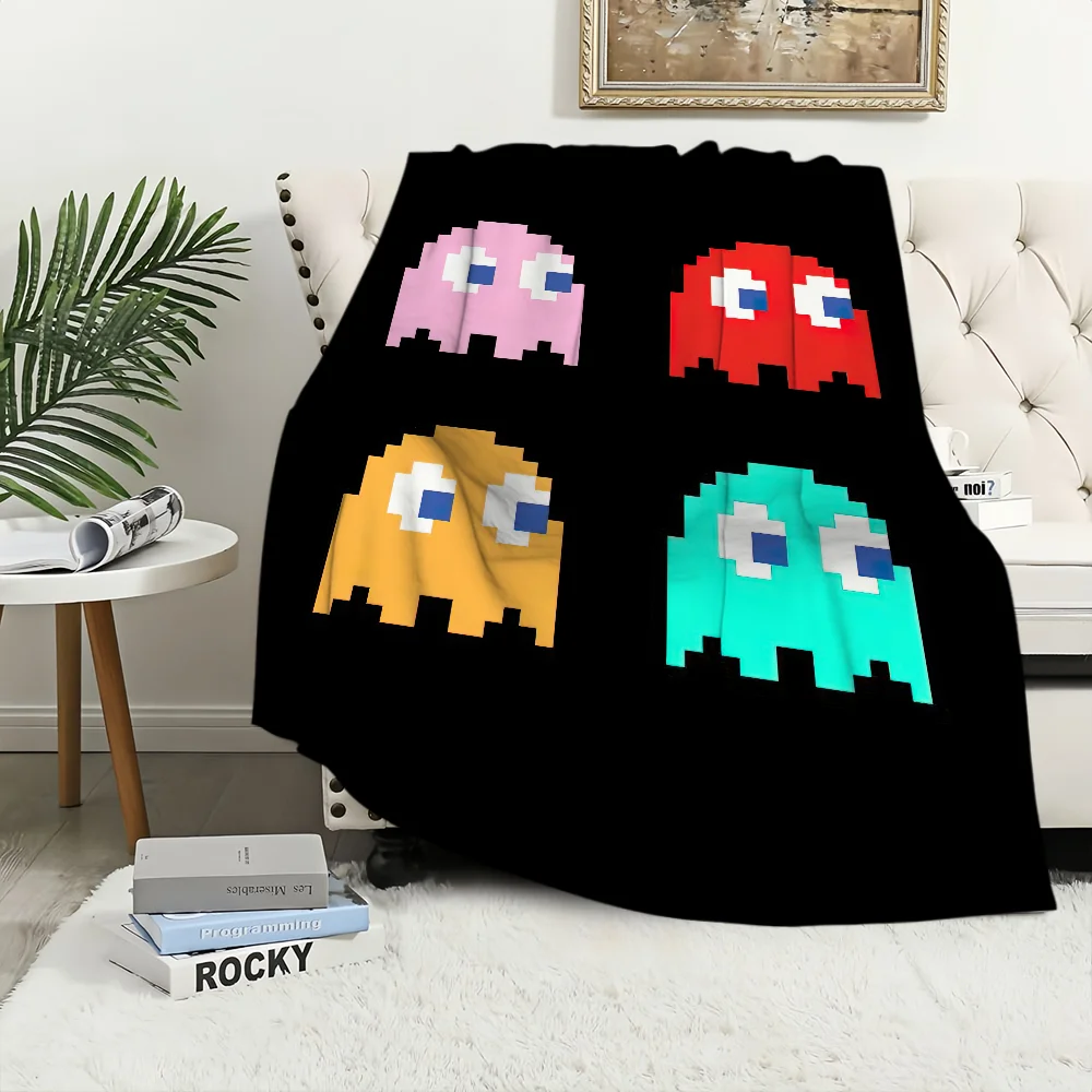 Game Cute Bean Blanket Plush Nap Sofa P-Pac-M-Man rug for Living Room Warm Office Bedroom Birthday Home Travel Kid Gifts 2