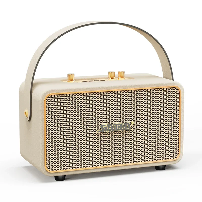 木製のビンテージスピーカー,ワイヤレススピーカー,Bluetooth,マイク