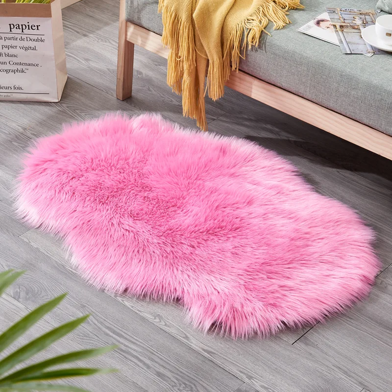 

Long Hair Solid Mat Seat Pad Home Decor Luxury Rectangle Soft Sheepskin Fluffy Area Rug Faux White Fur Carpet Shaggy Living Room