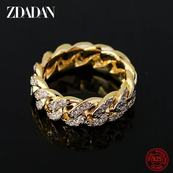 ZDADAN 925 Sterling Silver 18K Gold Cuban Zircon Ring For Men Women Fashion Jewelry 1