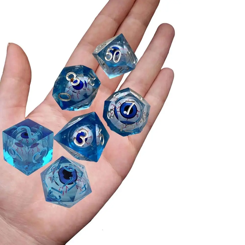 Eyes Liquid Core Handmade Dice Resin Dice Set Handmade Polyhedral Funny Death Peep Eye Liquid Core 7Pcs