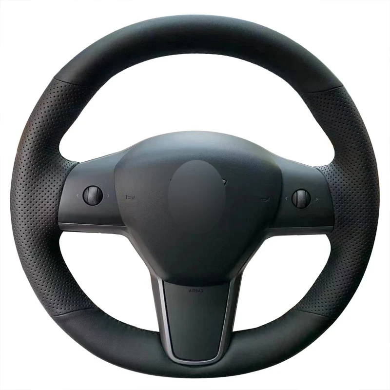

Hand Sewing Steering Wheel Cover with Leather for Tesla Model 3 Braiding Car Accessories