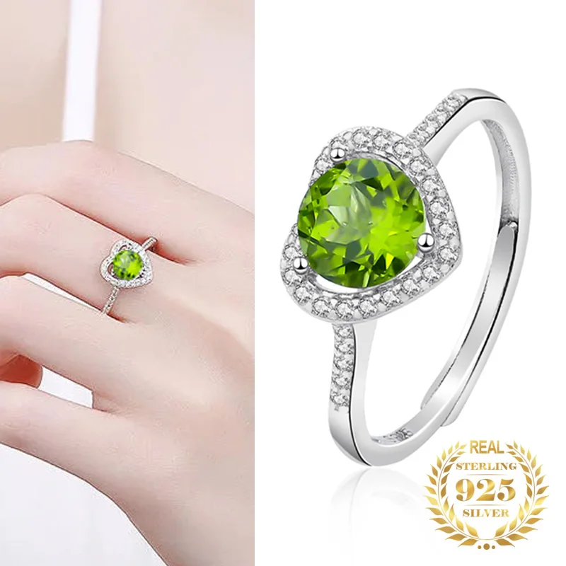 

Fashion Elegant Peridot Heart Ring 100% 925 Sterling Silver Zircon Wedding Ring for Women Luxury Summer Jewelry Gift Resizable