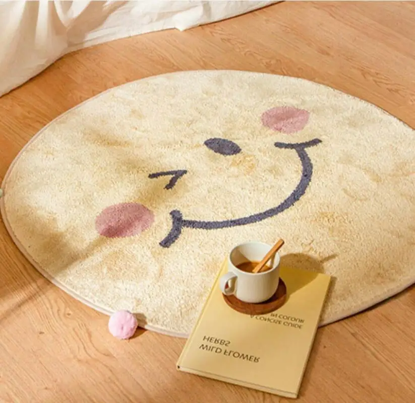 

Круглые ковры в скандинавском стиле с улыбкой, мультяшный мягкий коврик для гостиной, спальни, детская комната, Детские утепленные Противоскользящие коврики