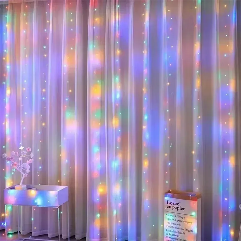 6m/3m LED Fairy String Curtain Lights New Year Lamp Christmas Lights 8 Mode Remote USB Festoon Christmas Decor For Home Holiday