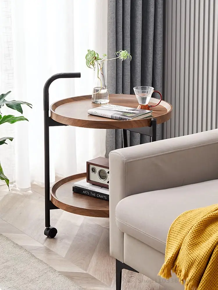 Movable Small Coffee Table Trolley Living Room Sofa Side Table Mini Small Storage Rack with Wheeled Nordic Style Dining