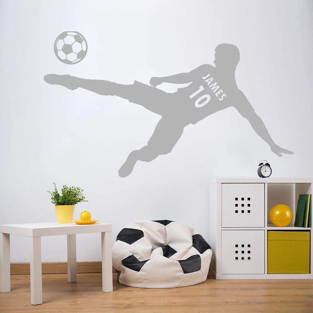 Autocollants Muraux Football - Lot De 5 Stickers Noir - 27x80 Cm Chacun - Décoration Chambre, Fête Sportive - En PVC, Faciles à Poser Et Retirer