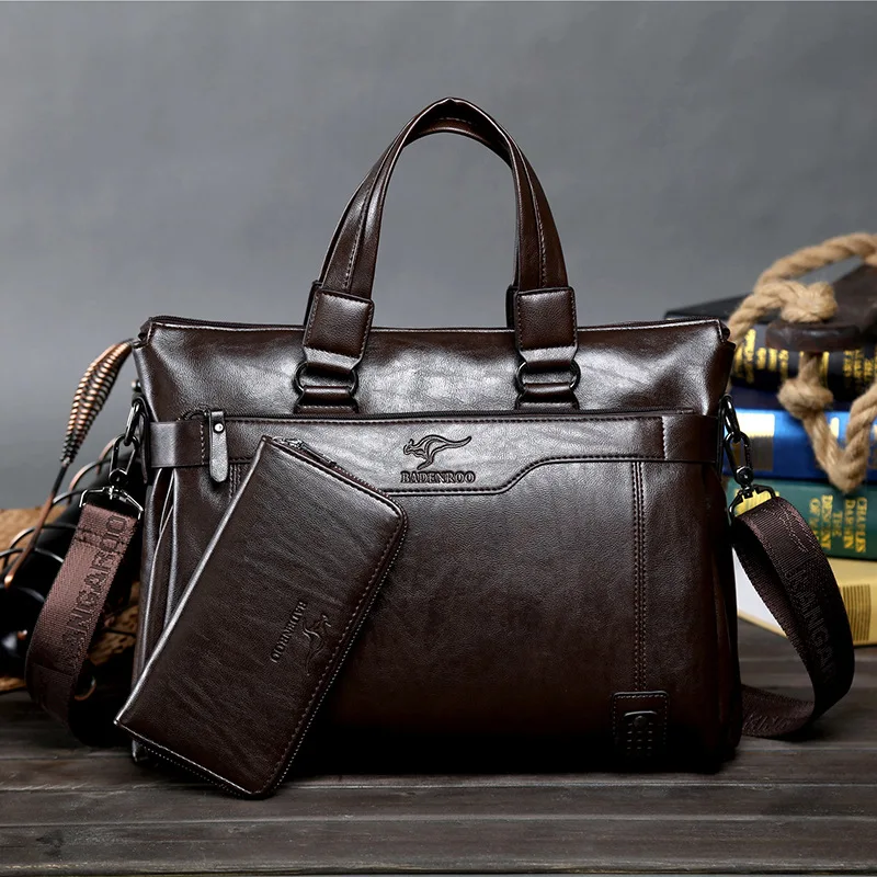 Luxury PU Leather Men Briefcases With Zipper Business Male Handbag High Quality Laptop Tote Bag Office Shoulder Messenger Bag