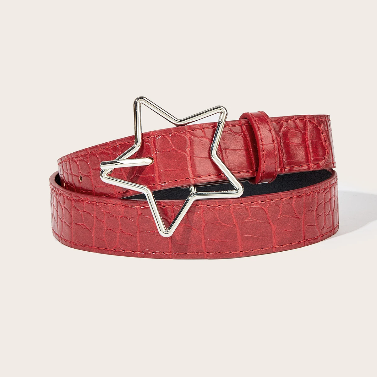 Modischer Gürtel Gothic Punk Stil Roter Kunstleder Taillengürtel_voghion.com