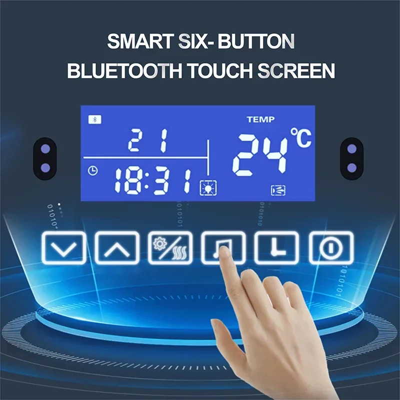 Rectangle Bathroom Mirror Human-body Induction+Bluetooth+3 Color LED+Dimmer+Defogging+Time/Temperature Display Vanity Mirror