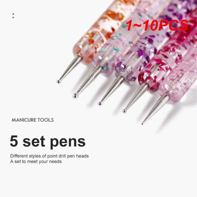 

1~10PCS Rhinestone Design Dual End Acrylic Nail Art Carving Dotting Pen Tip Liner Painting Drawing Brush Gel UV Polish Manicure